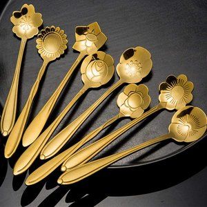 NEW Gold 8 Set Stainless Steel Deluxe Spoon